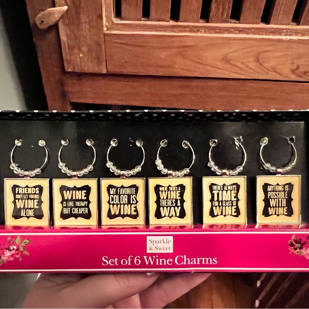12 BNWT sparkle & sweet metal wine glass tags charms- 6 to gift, 6 for you!